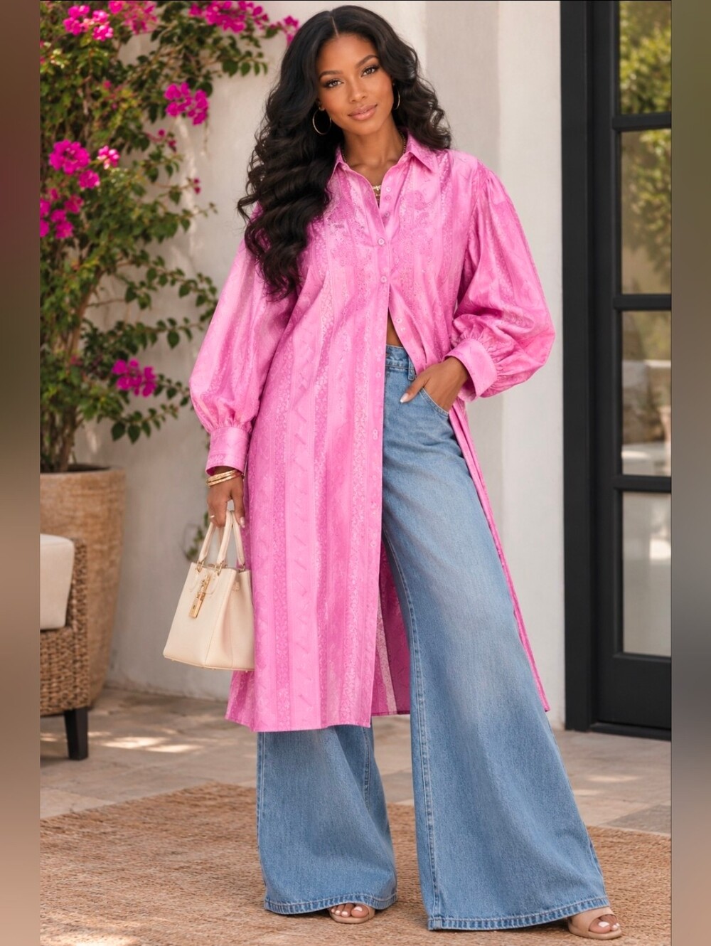 NEW!! POL Pink Embroidered Button-Front Sleep Shirt, NWT